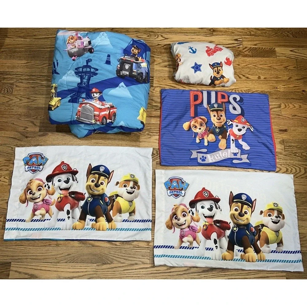 Paw Patrol Full Size Reversible Comforter Blanket Fitted Sheet 3 Pillowcases
